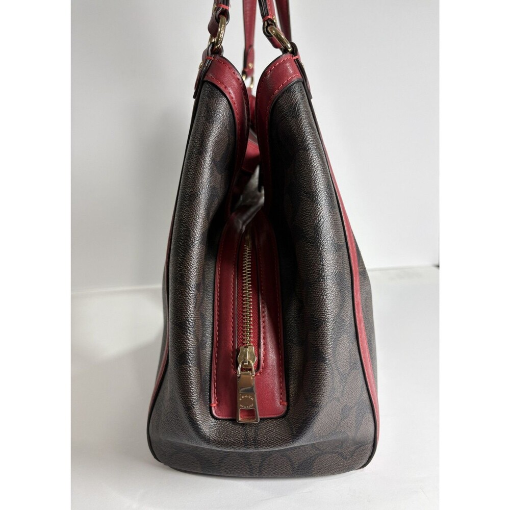 COACH Kristy Women's Purse Shoulder Bag Signature Coated Canvas Brown / Red - Picture 6 of 10